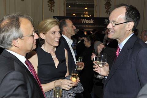 Former BRC director general Steven Robertson, Hobbycraft chief executive Catriona Marshall and Sainsbury's commerical director Mike Coupe at Retail Week's 25th Birthday Party